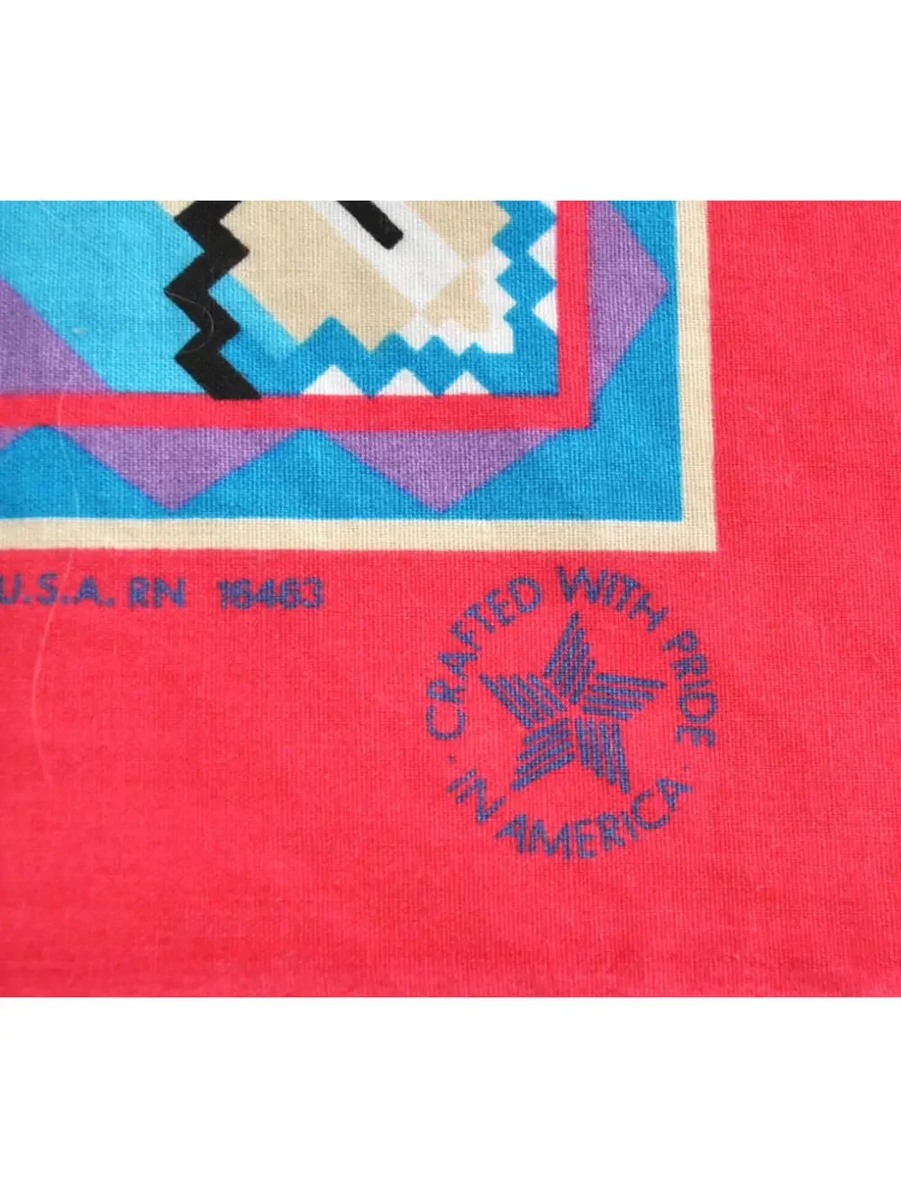 Vintage 90s Grand Opening Pattern Aztec Colorful Black Bandana